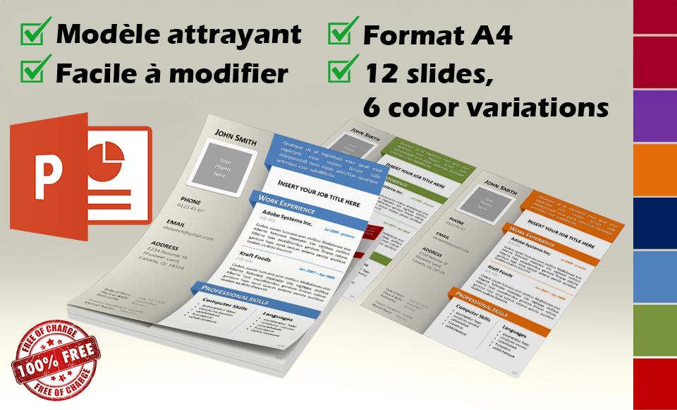 Modèle de curriculum vitae premium gratuit, simple et épuré pour PowerPoint